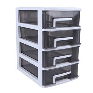 besportble household four- layer storage cabinet plastic drawer type closet portable multifunction storage rack organizer furniture (white frame and transparent black)