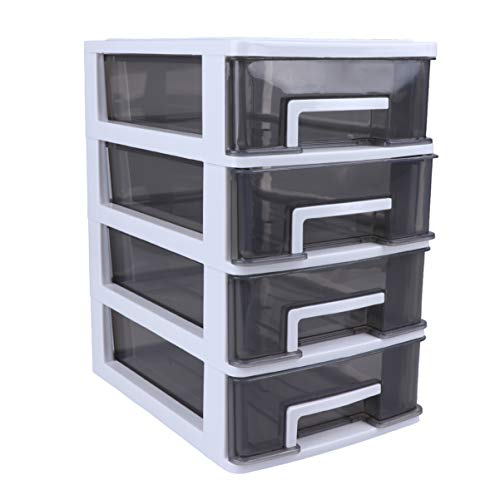 BESPORTBLE Household Four- Layer Storage Cabinet Plastic Drawer Type Closet Portable Multifunction Storage Rack Organizer Furniture (White Frame and Transparent Black)