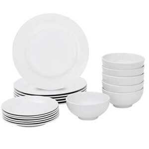 nouva 18 piece dinnerware set, plates snack plates bowls for kitchen, service for 6, white dishes dinnerware sets microwave safe dishwasher safe