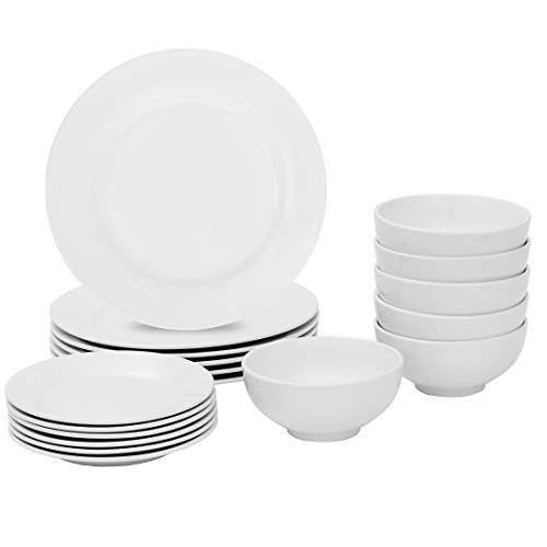 Nouva 18 Piece Dinnerware Set, Plates Snack Plates Bowls for Kitchen, Service for 6, White Dishes Dinnerware Sets Microwave safe Dishwasher safe