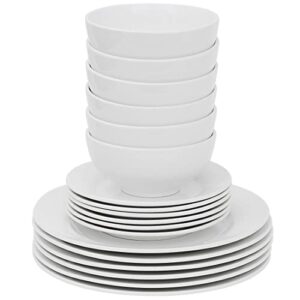 Nouva 18 Piece Dinnerware Set, Plates Snack Plates Bowls for Kitchen, Service for 6, White Dishes Dinnerware Sets Microwave safe Dishwasher safe