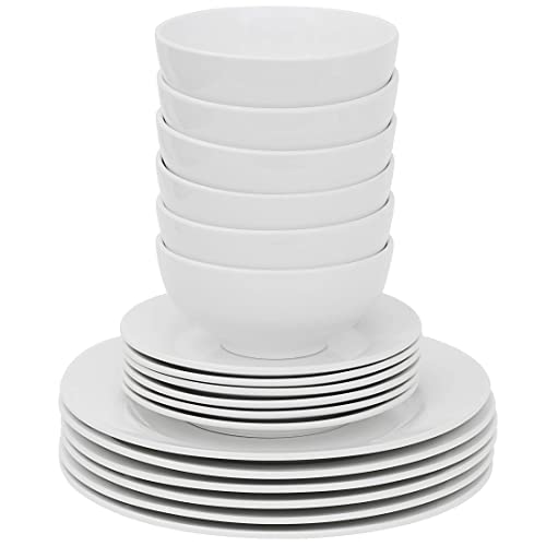 Nouva 18 Piece Dinnerware Set, Plates Snack Plates Bowls for Kitchen, Service for 6, White Dishes Dinnerware Sets Microwave safe Dishwasher safe