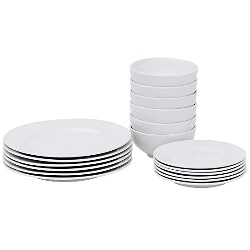 Nouva 18 Piece Dinnerware Set, Plates Snack Plates Bowls for Kitchen, Service for 6, White Dishes Dinnerware Sets Microwave safe Dishwasher safe