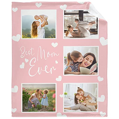 Custom Blanket Personalized Mom Throw Blanket with Photo Text,Soft Comfortable Customized Gifts for Mom Grandma for Birthday Mother's Day 80"x60"