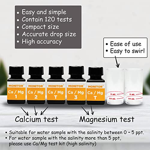 Monitor Calcium/Magnesium Low Salinity (0-5 PPT) Test KIT (120 Tests) - Monitor Aquarium and aquaculture Water Quality