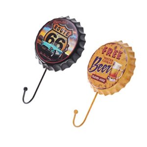 ULTNICE Retro Iron Beer Bottle Cap Decorative Wall Hooks, Key Holders Creative Bag Organizer Hanging Hooks Bar Decoration Clothes Rack Wall Hook 2PCS (Style 51213, Style 51214)