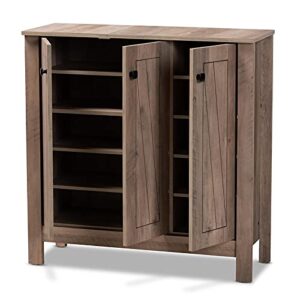 BOWERY HILL Natural Oak Finished Wood 3-Door Shoe Cabinet