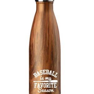 Onebttl Baseball Gifts for Boys and Girls, 17oz Stainless Steel Water Bottle, Wooden - Baseball is My Favourite Season