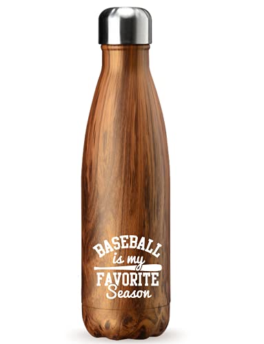 Onebttl Baseball Gifts for Boys and Girls, 17oz Stainless Steel Water Bottle, Wooden - Baseball is My Favourite Season