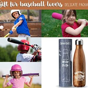 Onebttl Baseball Gifts for Boys and Girls, 17oz Stainless Steel Water Bottle, Wooden - Baseball is My Favourite Season