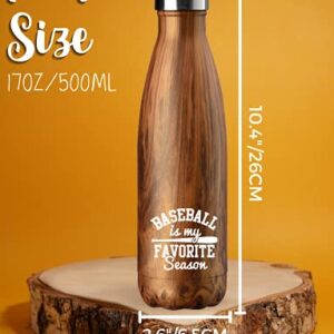 Onebttl Baseball Gifts for Boys and Girls, 17oz Stainless Steel Water Bottle, Wooden - Baseball is My Favourite Season
