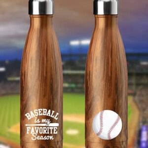 Onebttl Baseball Gifts for Boys and Girls, 17oz Stainless Steel Water Bottle, Wooden - Baseball is My Favourite Season