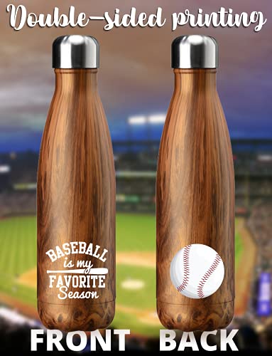 Onebttl Baseball Gifts for Boys and Girls, 17oz Stainless Steel Water Bottle, Wooden - Baseball is My Favourite Season