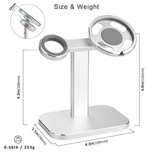 Adjustable Stand for MagSafe Charger/Apple Watch, Aluminum Phone Holder for iPhone 14 Plus 13 12 Pro/Pro Max/Mini and Apple Watch Series SE Ultra (Charger Not Included) (Silver)