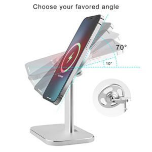 Adjustable Stand for MagSafe Charger/Apple Watch, Aluminum Phone Holder for iPhone 14 Plus 13 12 Pro/Pro Max/Mini and Apple Watch Series SE Ultra (Charger Not Included) (Silver)