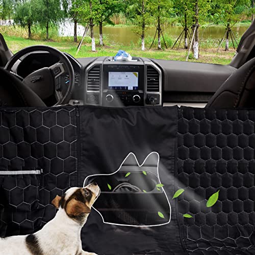 Meginc Dog Car Seat Covers for Back Seat, Pet Seat Covers for Trucks F150 and Ram 1500 Dog Seat Cover with Mesh Window Waterproof Heavy Duty Non Slip Pet Dog Hammock for Trucks Car F250 F450 Ram2500