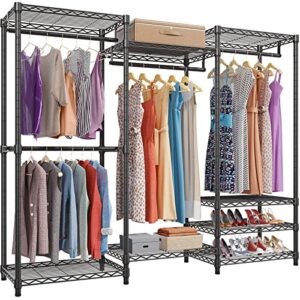 vipek v5 portable closet wardrobe heavy duty clothes rack, freestanding clothing rack with 4 hang rods & 8 shelves, adjustable custom closet rack, 68.9" l x 15.7" w x 76.4" h, max load 800lbs, black
