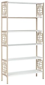 signature design by ashley glenstone contemporary 70" bookcase with 6 fixed shelves, champagne & white