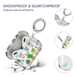 Maxjoy for AirPods Pro Case Cover, Cactus Cute Clear Air Pods Pro Case for Women Men Protective Soft iPods Pro Cover with Keychain Compatible with Apple Airpods Pro Wireless Charging Case