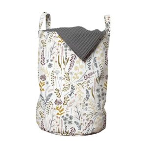 lunarable dandelion laundry bag, autumn aura herb floral plants leaves wild meadow repetitive pattern, hamper basket with handles drawstring closure for laundromats, 13" x 19", white and multicolor