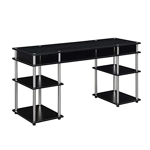 Convenience Concepts Designs2Go No Tools Deluxe Student Desk with Shelves, 60", Black