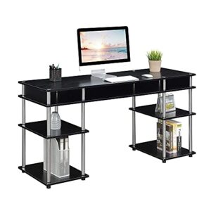 Convenience Concepts Designs2Go No Tools Deluxe Student Desk with Shelves, 60", Black