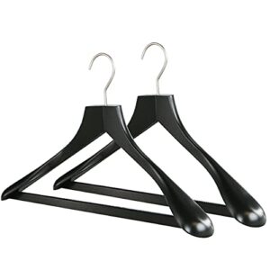 mawa by reston lloyd, european wooden hanger, beech wood body form hanger with wide supportive shoulders, rotating chrome hook, black finish, for shirts, blazers, pants, dress clothes hanger
