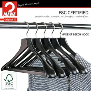 MAWA by Reston Lloyd, European Wooden Hanger, Beech Wood Body Form Hanger with Wide Supportive Shoulders, Rotating Chrome Hook, Black Finish, for Shirts, Blazers, Pants, Dress Clothes Hanger