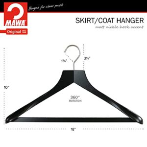 MAWA by Reston Lloyd, European Wooden Hanger, Beech Wood Body Form Hanger with Wide Supportive Shoulders, Rotating Chrome Hook, Black Finish, for Shirts, Blazers, Pants, Dress Clothes Hanger