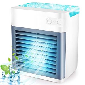 noltse portable air conditioner, 5-in-1 personal mini evaporative air cooler with 3 speeds 7 colors, quiet air conditioner portable for room, home, office, car, white+grey