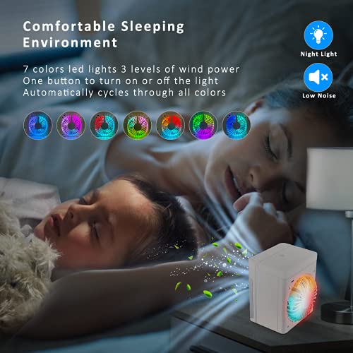 NOLTSE Portable Air Conditioner, 5-in-1 Personal Mini Evaporative Air Cooler with 3 Speeds 7 Colors, Quiet Air Conditioner Portable for Room, Home, Office, Car, White+Grey