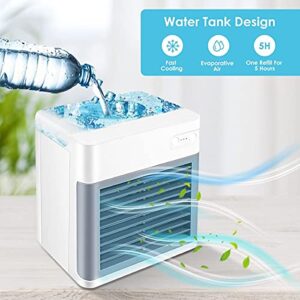 NOLTSE Portable Air Conditioner, 5-in-1 Personal Mini Evaporative Air Cooler with 3 Speeds 7 Colors, Quiet Air Conditioner Portable for Room, Home, Office, Car, White+Grey