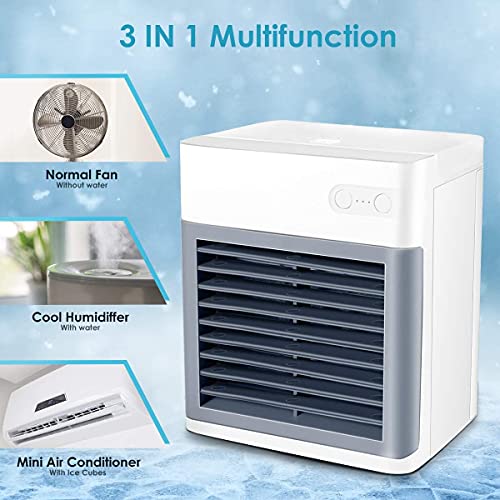 NOLTSE Portable Air Conditioner, 5-in-1 Personal Mini Evaporative Air Cooler with 3 Speeds 7 Colors, Quiet Air Conditioner Portable for Room, Home, Office, Car, White+Grey