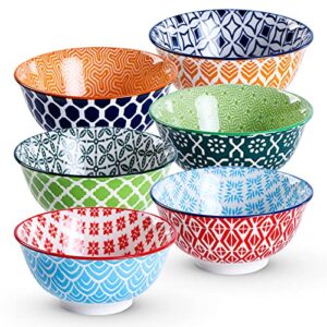 ceramic cereal bowls - porcelain 23 ounce colorful bowls for kitchen, lareina deep bowls set for soup, dessert or oatmeal - microwave and dishwasher safe - set of 6