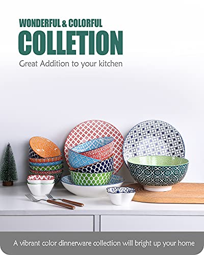 Ceramic Cereal Bowls - Porcelain 23 Ounce Colorful Bowls for Kitchen, Lareina Deep Bowls Set for Soup, Dessert or Oatmeal - Microwave and Dishwasher Safe - Set of 6