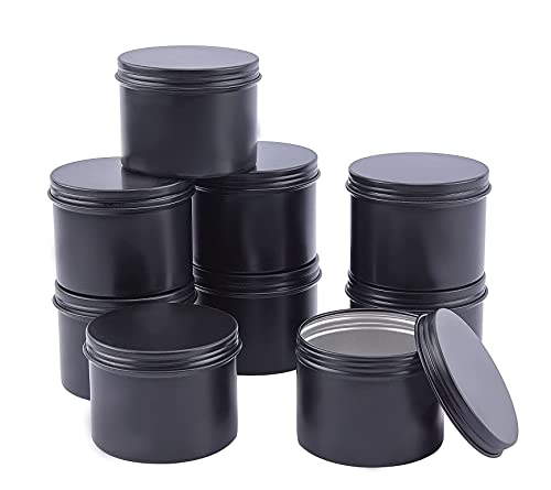 Healthcom 15 Packs 5 Oz Aluminum Tins Round Metal Tin Jars Screw Top Lids Steel Tin Cans Cosmetic Sample Containers Food Storage Organization for Accessories Spices Candies Tea Gift Giving(Black)