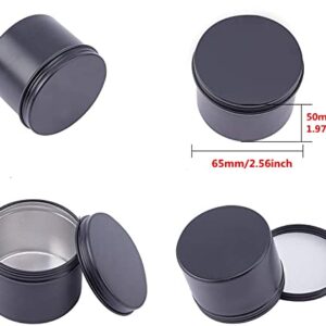 Healthcom 15 Packs 5 Oz Aluminum Tins Round Metal Tin Jars Screw Top Lids Steel Tin Cans Cosmetic Sample Containers Food Storage Organization for Accessories Spices Candies Tea Gift Giving(Black)