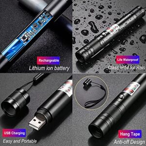 Red Laser Pointer High Power Long Range Strong Laser Light Pointer Pen, Tactical Red Lazer Pointer Presentation Dot Rechargeable for Indoor Teaching,Hiking,Outdoor Interactive Cat Laser Toy USB Charge