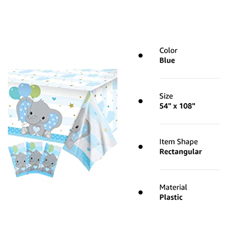 Baby Shower Table Cover Decorations Elephant Tablecloth Table Cover Plastic Rectangle Table Decors for Baby Boy Girl Gender Reveal Party Supplies, 54 x 108 Inches (Blue,3 Pieces)