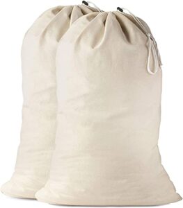 laundry bag large 24 x 36 inch heavy duty 100% cotton canvas natural color fabric draw strings organizer travel camp home college dorm dirty cloth plain big santa sacks storage (pack of 2)