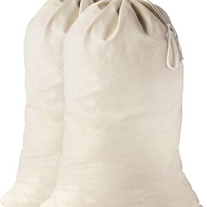 Laundry Bag Large 24 X 36 inch Heavy duty 100% Cotton Canvas natural color fabric Draw Strings Organizer travel camp home college Dorm Dirty cloth plain Big Santa Sacks storage (Pack of 2)