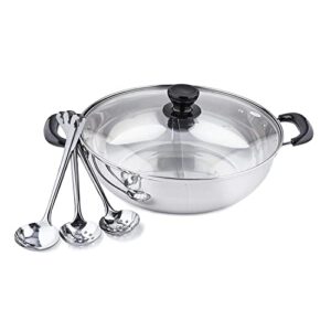 tayama stainless steel hot pot with divider, silver, 11 inch