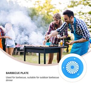 Hemoton 12pcs Barbecue Plates Non- Stick Grill Plate Platic Dinner Plate Hollow- out BBQ Paper Plate Holder BBQ Supplies Blue