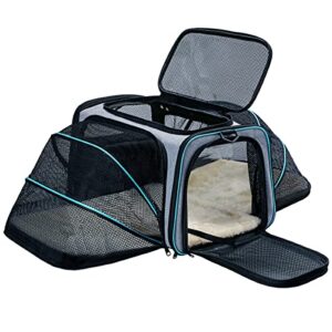 cat dog carrier - airline approved expandable soft-sided pet carrier with removable fleece pad and pockets, for cats/puppy and small animals