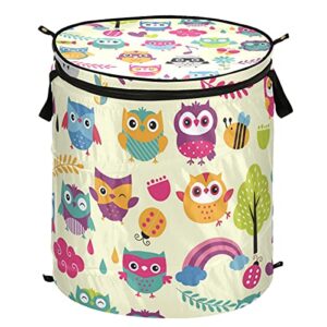 domiking colorful owls popup laundry hamper with handles collapsible laundry basket portable storage bin for kids rooms camping college dorm