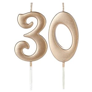 Champagne Gold 30th Birthday Candles for Cake, Number 30 1 3 Glitter Candle Party Anniversary Cakes Decoration for Kids Women or Men