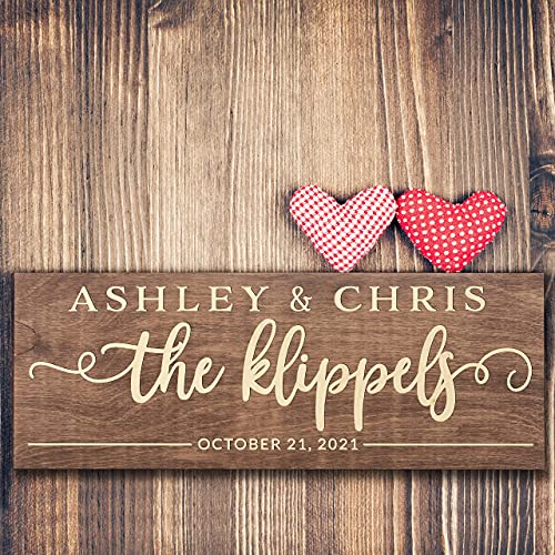 Personalized Wedding Sign, Custom Wood Family Established Sign w/Names & Dates, 15'' X 6'' - 9 Designs W/ 5 Wood Colors, Wedding Plaque for Ceremony, Bridal Shower, Wooden Engraved Sign