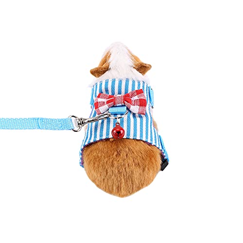 Filhome Small Pet Harness Vest and Leash Set with Bowknot and Bell Decor Chest Strap Harness Adjustable Soft Breathable for Outdoor Walking Guinea Pigs, Ferret, Chinchilla(Blue)