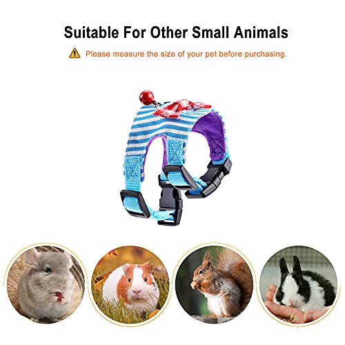 Filhome Small Pet Harness Vest and Leash Set with Bowknot and Bell Decor Chest Strap Harness Adjustable Soft Breathable for Outdoor Walking Guinea Pigs, Ferret, Chinchilla(Blue)