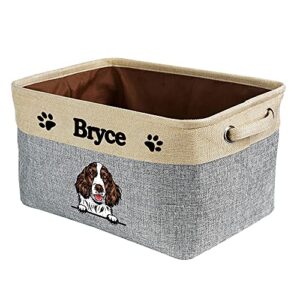 MALIHONG Custom Foldable Storage Basket with Cute Dog English Springer Spaniel Collapsible Sturdy Fabric Pet Toys Storage Bin Cube with Handles for Organizing Shelf Home Closet, Grey and White